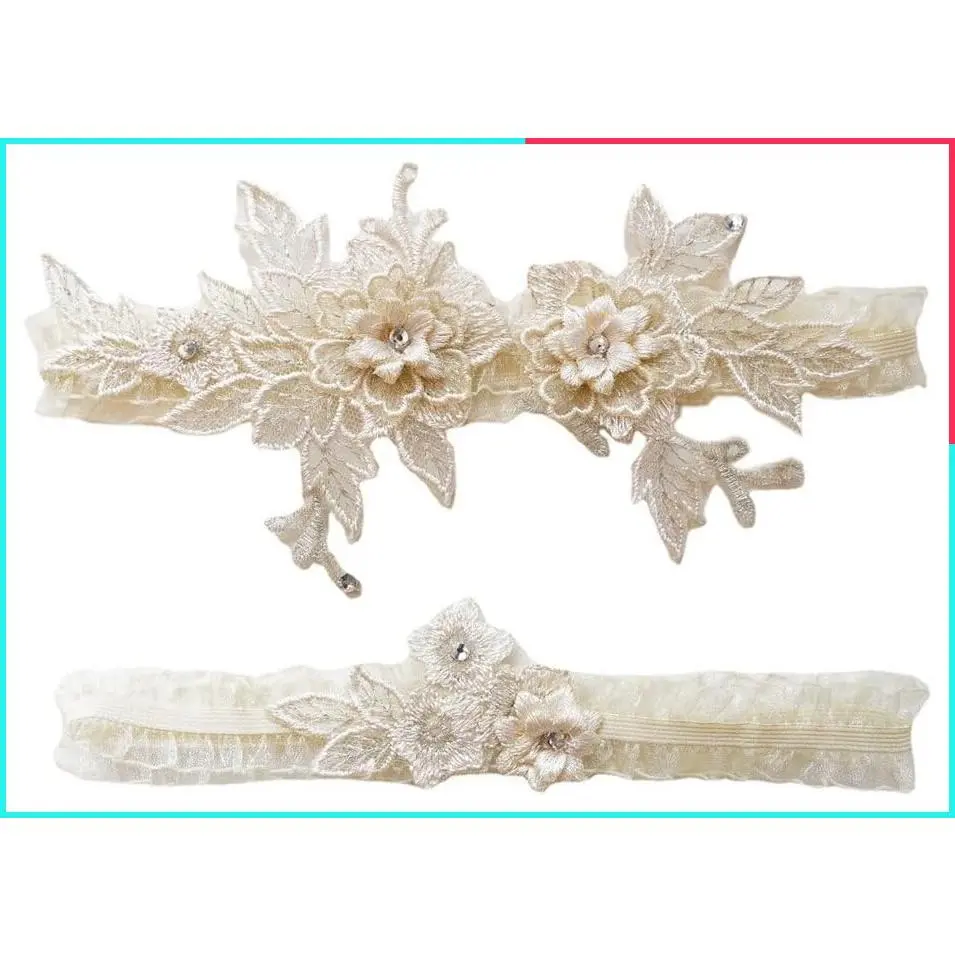 Lace Flower Applique Bridal Wedding Garter Set with Toss Garter, Tulle Leg Garter 2 Pieces