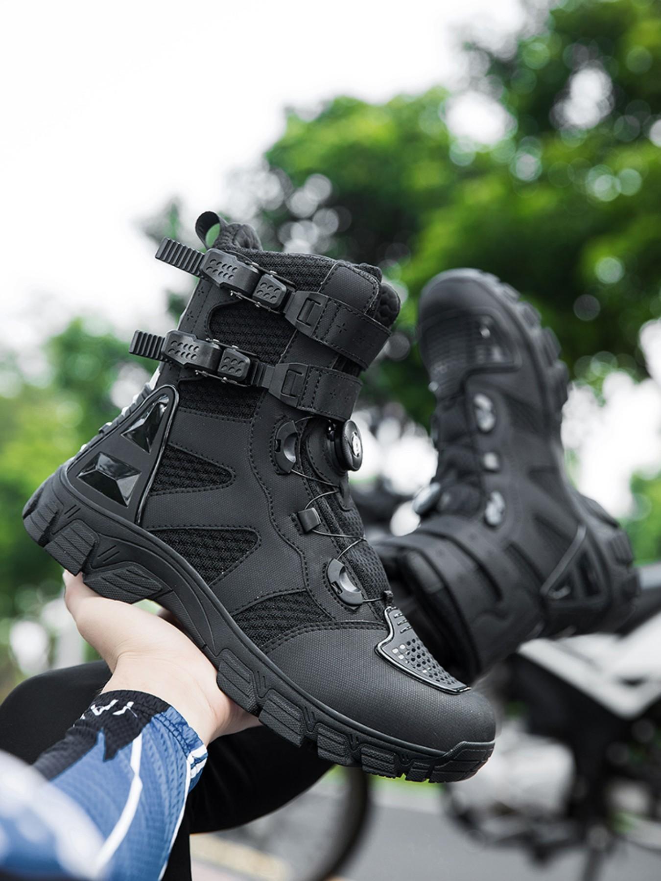 Men's Motorcycle Riding Shoes Waterproof Motocross Boots Anti-Slip Racing Shoes, Durable Motorbike Footwear for Safe Travel