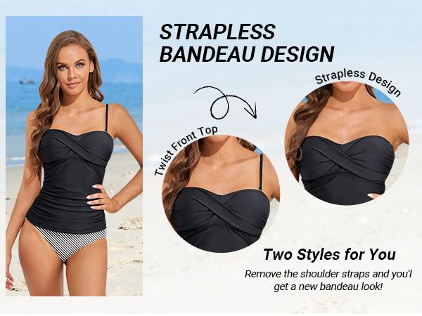 Holipick Tankini Top for Women Twist Front Bandeau Swim Top Tummy Control Bathing Suit Top Only No Bottom Holipick Tankini Top for Women Twist Front Bandeau Swim Top Tummy Control Bathing Suit Top Only No Bottom