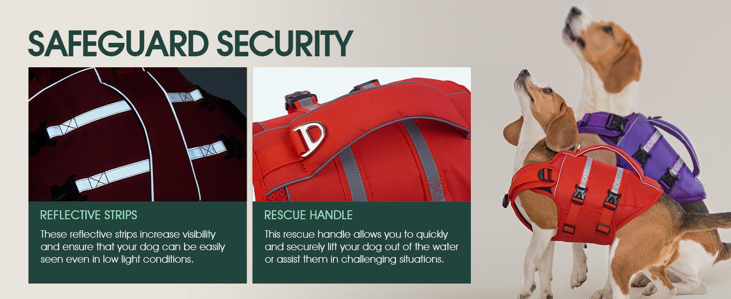 Kuoser Dog Life Jacket, High Flotation Dog Life Vest for Swimming Boating, Adjustable Ripstop Dog Lifesaver for Small Medium and Large Dogs, Reflective Safety Pet Life Preserver with Rescue Handle