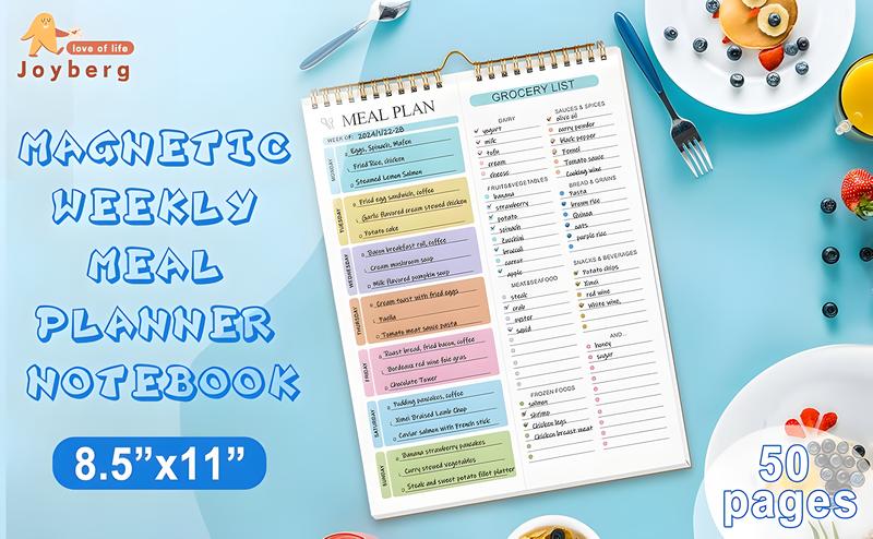 Weekly Meal Planner with Grocery List, Magnetic Fridge Planner, 50 Tear-Off Sheets, 5.83 x 8.54 Inch Meal Prep Pad, Wall-Mountable Kitchen Planner with To-Do List and Daily Schedule