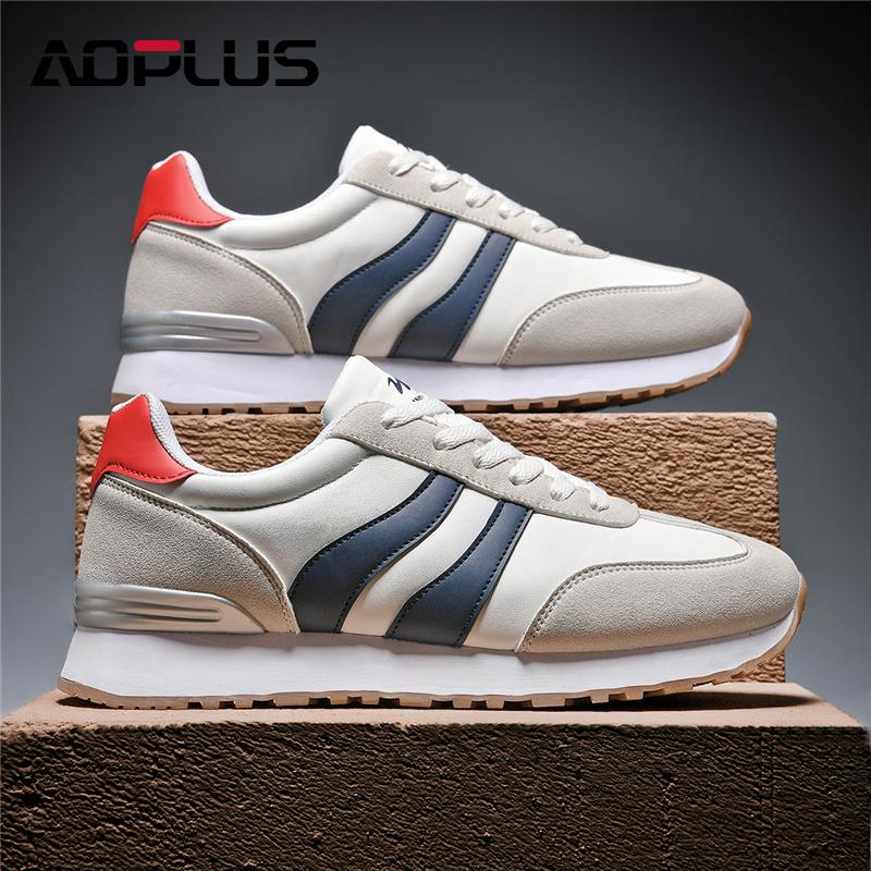 AOPLUS Men's Classic Black & White Sneakers – Stylish Sporty Shoes for Everyday Comfort