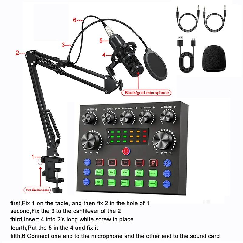 Podcast Equipment Bundle, Live Sound Control Device & BM-800 Condenser Microphone, Sound Card and Microphone Kit for Recording, Gaming, Singing