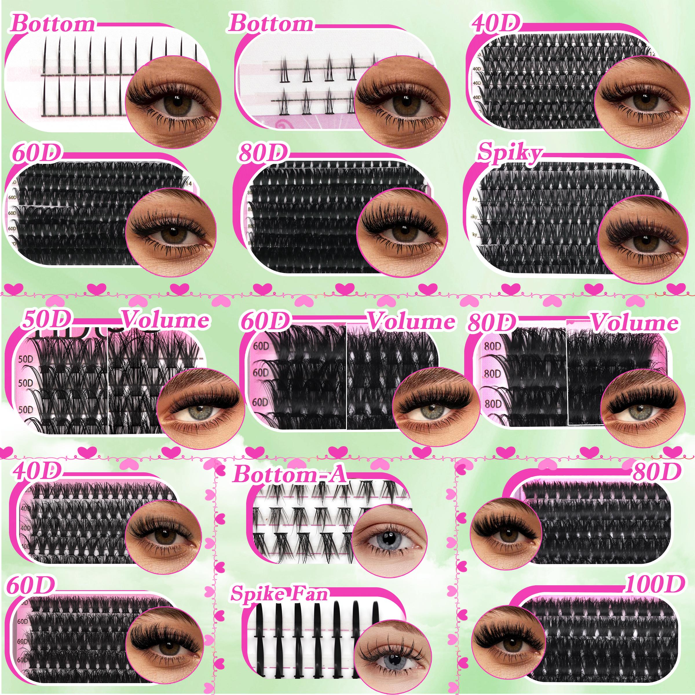 YIDUO Lash Clusters Kit 1846Pcs Mix Styles, Diy Dramatic Lashes, Volume/ Spikes/Bottom Eyelash Clusters Extensions Kit With Bond and Seal makeup tools for Beginners and Proficient, DIY at Home, Cosmetic