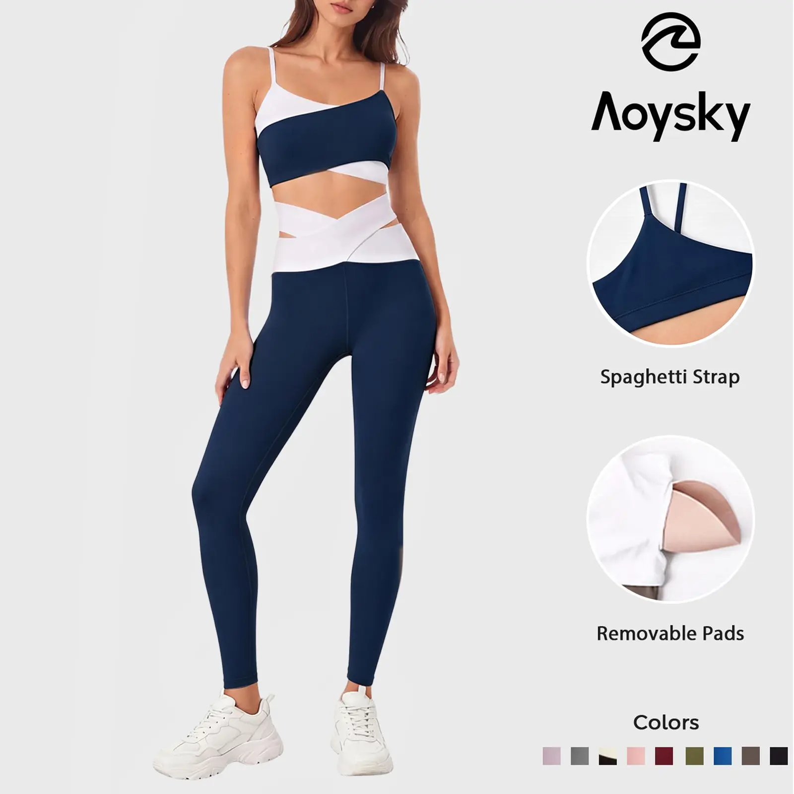 Aoysky Women's Workout Sets, 2-Piece Fitness Clothing with Padded Sports Bras & Crossover High-Waisted Leggings, Gym Workout Sportswear, Athleisure Activewear, Compression Sportswear Set, Female