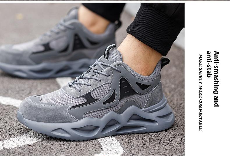 Not Afraid to Smash Men's Steel Toe Sports Non-Slip Work Shoes Grey Closed Breathable Mesh Anti-Smashing Anti-Piercing Shock-Absorbing Wear-Resistant Soft & Light Father's Day Gift Worker Footwear