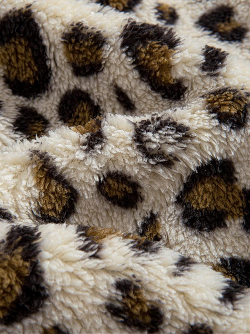 Men's Leopard Print Pocket Half Zip Plush Sweatshirt, Loose Casual Long Sleeve Drop Shoulder Fuzzy Pullover for Winter, Fashion Men's Clothes for Daily Wear, Casual Sweatshirts