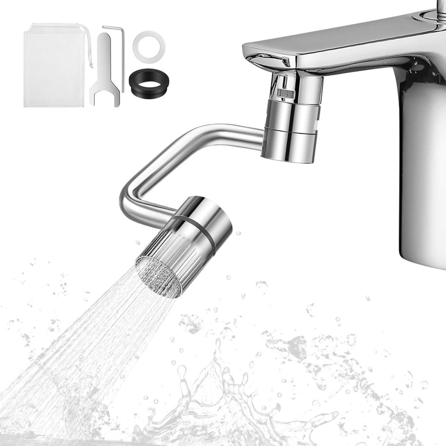 Rotatable Faucet Aerator Extension - for Effortless, All-Angle Control, Rotating Swivel Faucet Aerator Extender, Kitchen Bathroom Sink Faucets Sprayer Attachment with 2 Mode Splash(1PC)