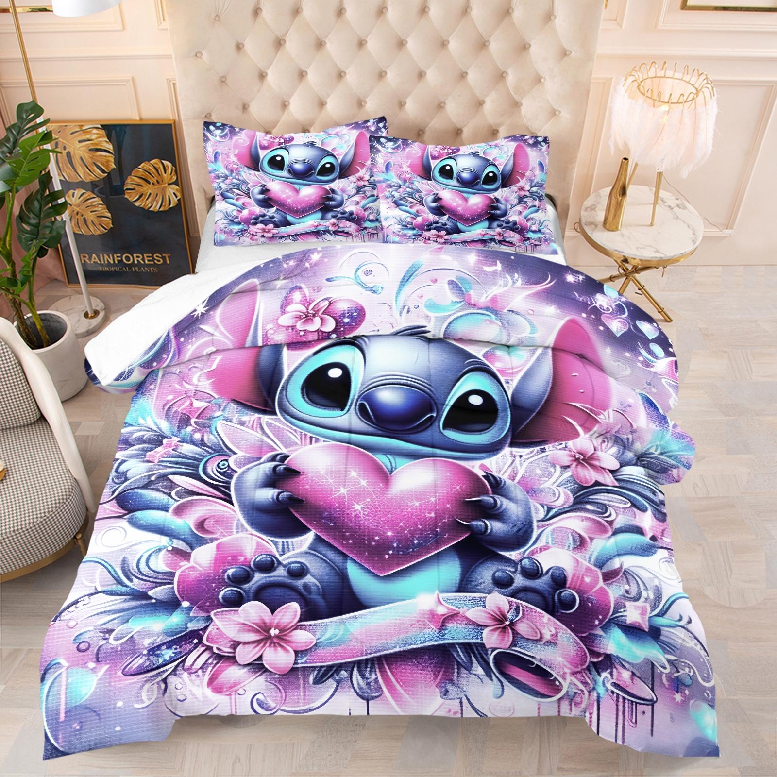 Stitch pattern, including 1 blanket and 1 or 2 pillowcases without pillowcases, suitable as daily holiday birthday gifts, soft children's and adult bedroom decorations