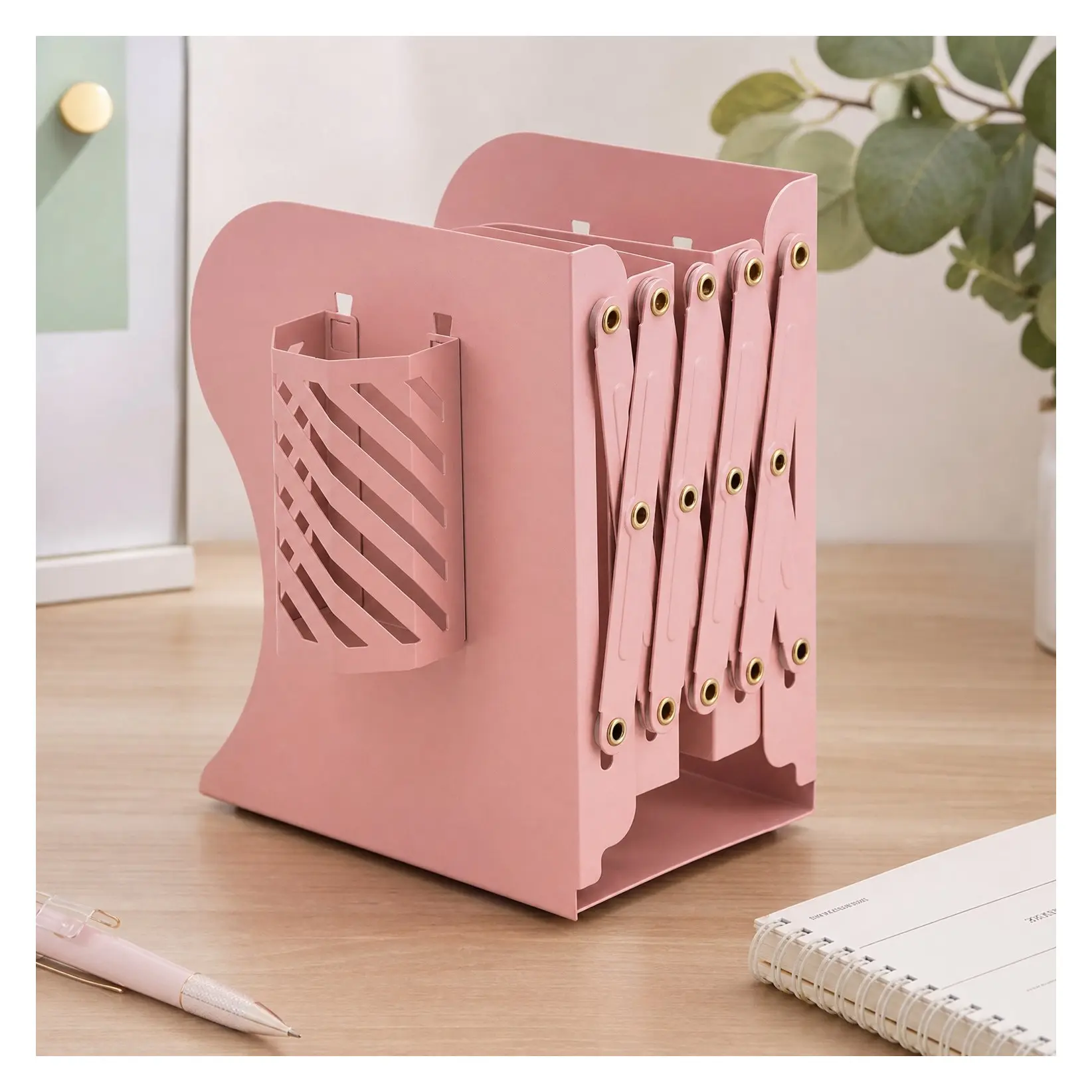 Pink Adjustable Metal Bookends for Heavy Books, Expandable Bookends for Shelves, Book Organizer Stopper Holder for Desk, Kids Room, Classroom, Office, LibraryGift