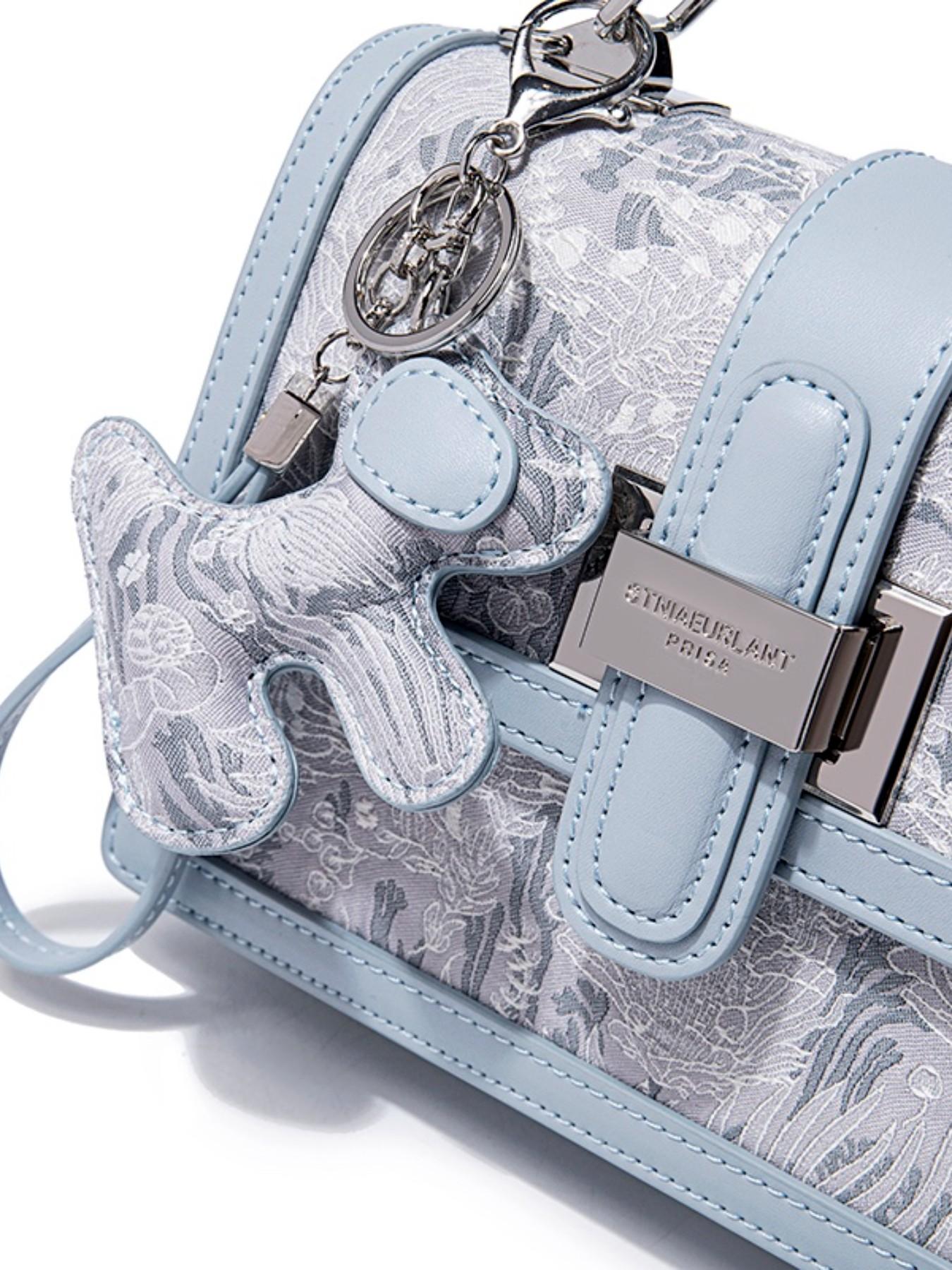 Light Blue Traditional Floral Small Square Bag for Women, High-End Unique Design, Crossbody Handbag, New Chinese Style Luxury, Versatile Daily Use