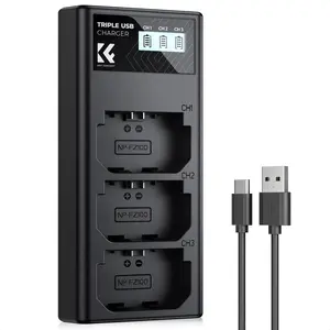 K&F CONCEPT NP-FZ100 Charger, 3-Slot A7iii Battery Charger with LCD Display for Sony A7iii A7iv A7Rv A6700 A6600 A9 A1 FX3 FX30 ZV-E1 Cameras