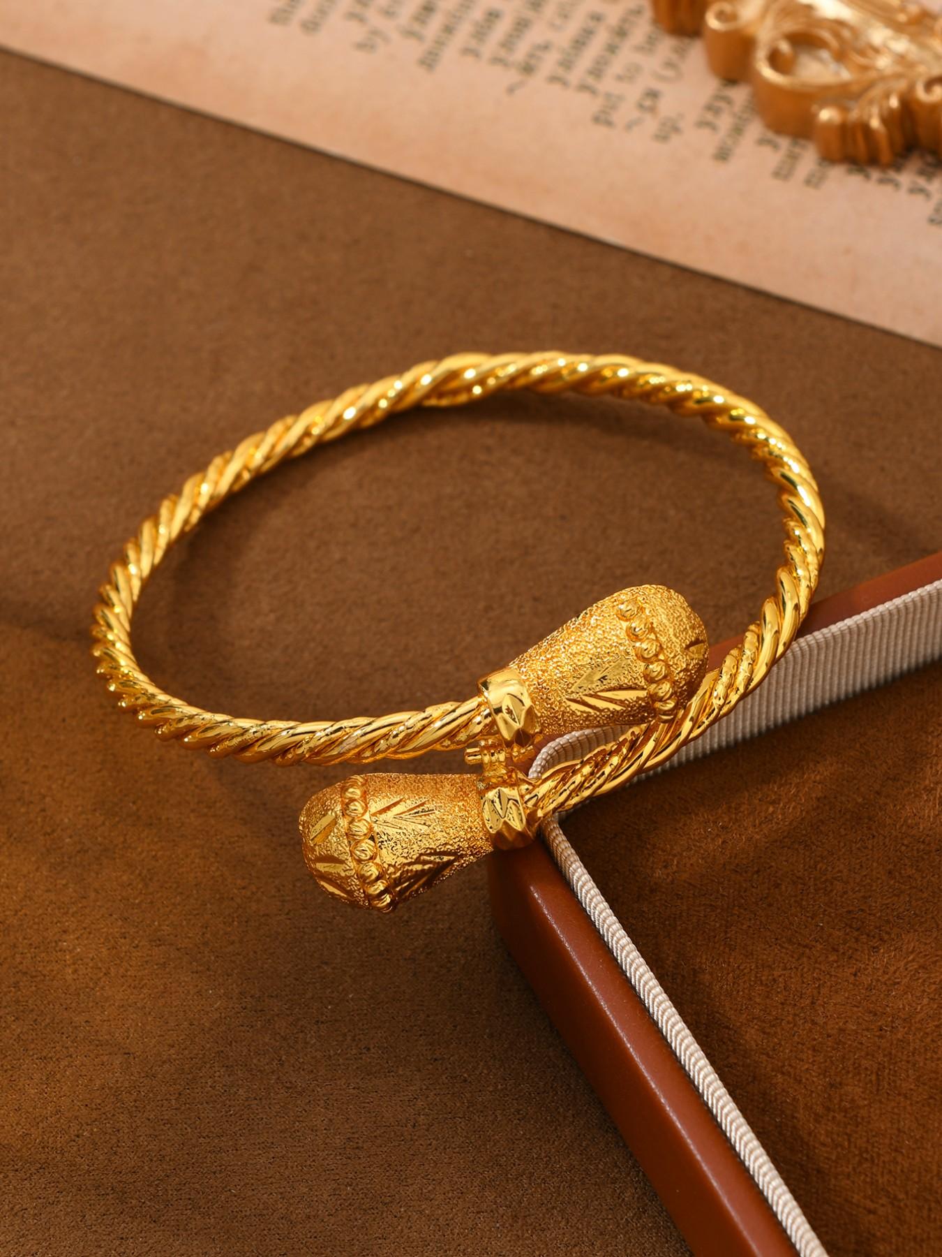 24k Copper Bangle Bracelet, Twisted Texture Bell Design, Vintage Luxury Women's Jewelry, Daily Wear Accessory