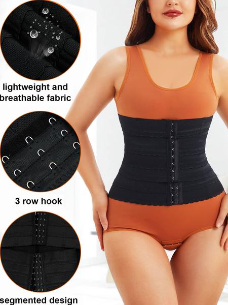 Women's Solid 3-sectional Hook & Eye Waist Trainer, High Stretch Tummy Control Corset for Daily Wear, Women Shapewear Clothes Halloween dailydrip comfyessentials midsize tiktokshopbacktoschool