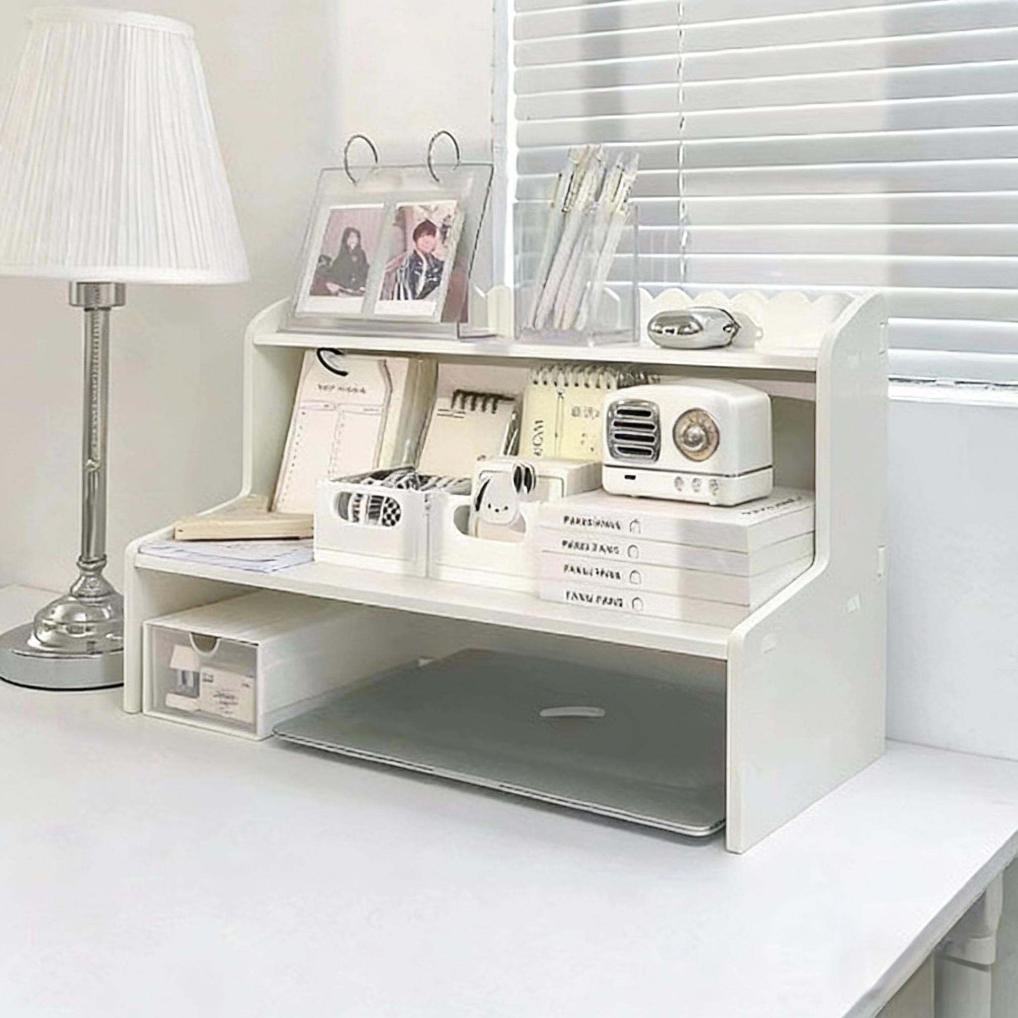 Multifunctional Stackable Dual-Layer Desktop Organizer, Cute Cloud Edge Design, Space-Saving Storage Rack for Home, Dormitory, Office, Desk Organizer Tidy