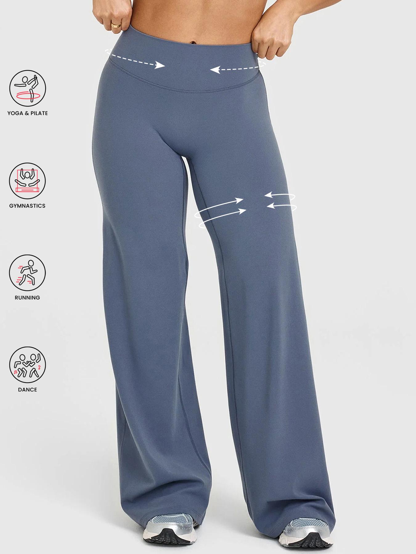 Women's High Waist Straight Leg Pants, Loose Soft Yoga Wide Leggings, Pilates Running Fitness High Waist Straight Leg Pants, Solid Color Leggings