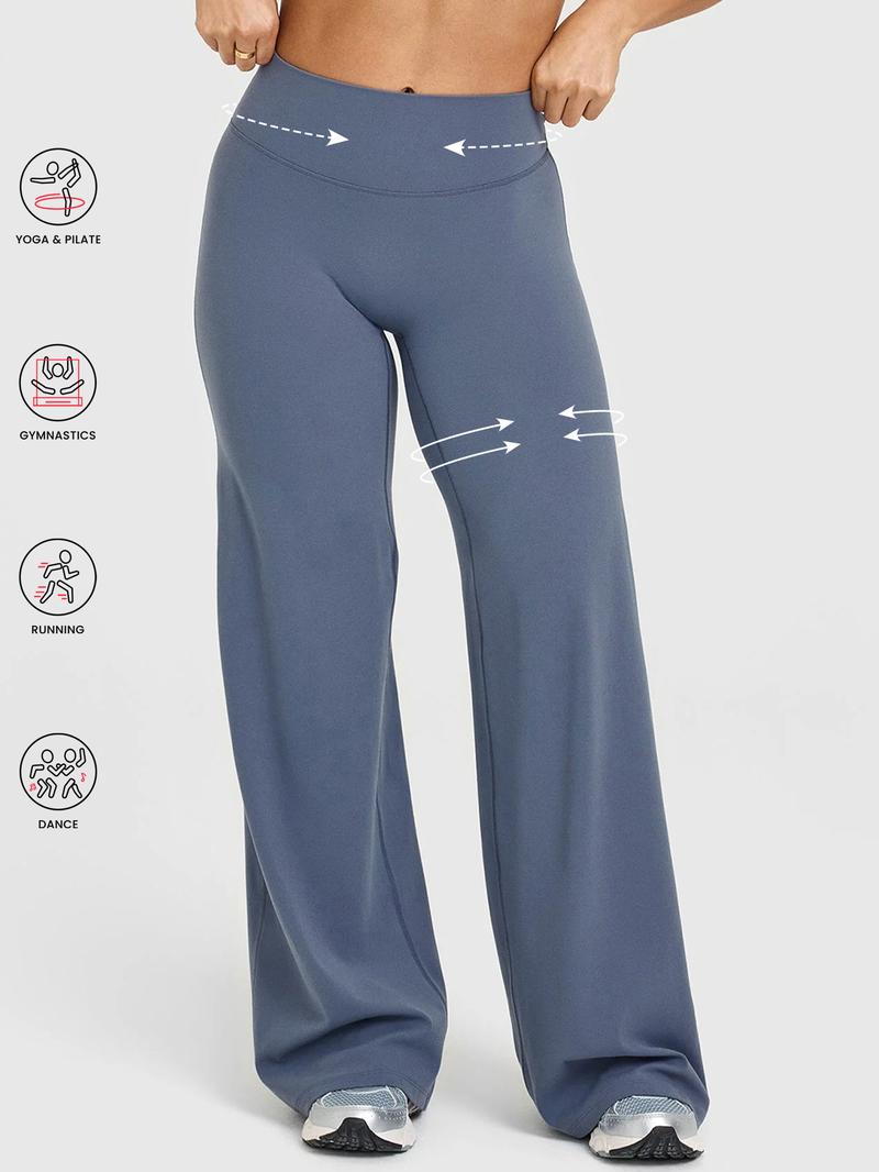 Women's High Waist Straight Leg Pants, Loose Soft Yoga Wide Leggings, Pilates Running Fitness High Waist Straight Leg Pants, Solid Color Leggings