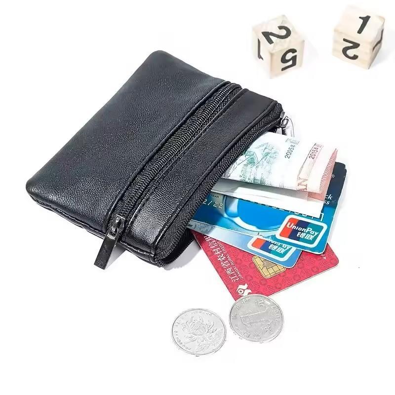 Mini Leather Coin Purse Small Zipper Wallet for Men & Women Key Holder Change Pouch PU Fabric 7.5cm x 10.5cm, Cool Mini Stuff