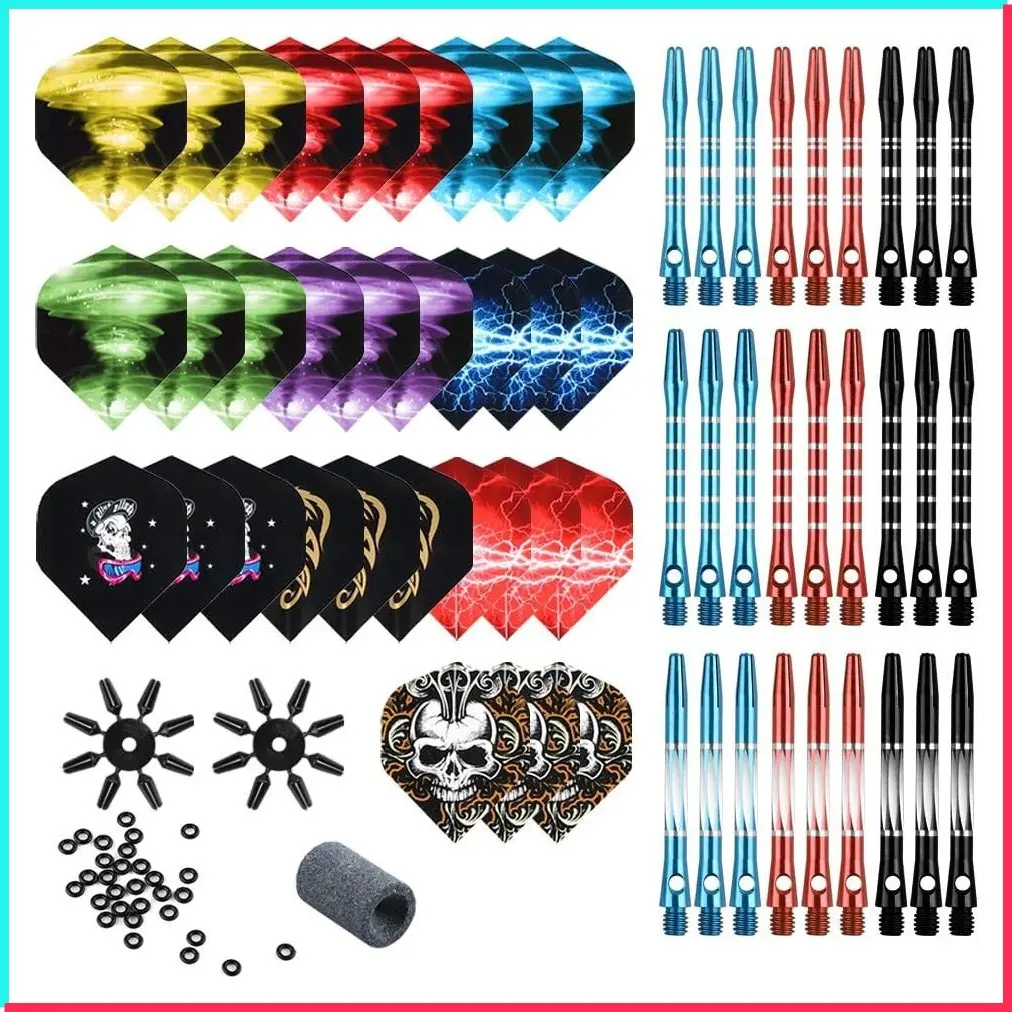 Dart Accessories Kit Including Aluminum Dart Shafts, Dart Flights, Flight Savers, Sharpener, O-Rings - Bulk Pack of 104 Pieces