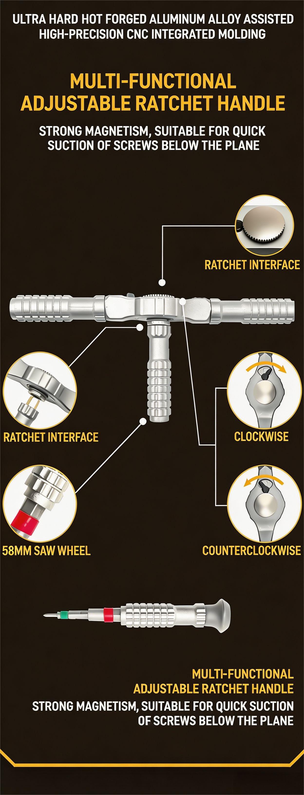 66-In-1 Ratchet Screwdriver, S2 Steel Tip, Magnetic Design, Multi-Functional Tool for Electrical Repair, Home Improvement, Bicycles, Hardware Tools