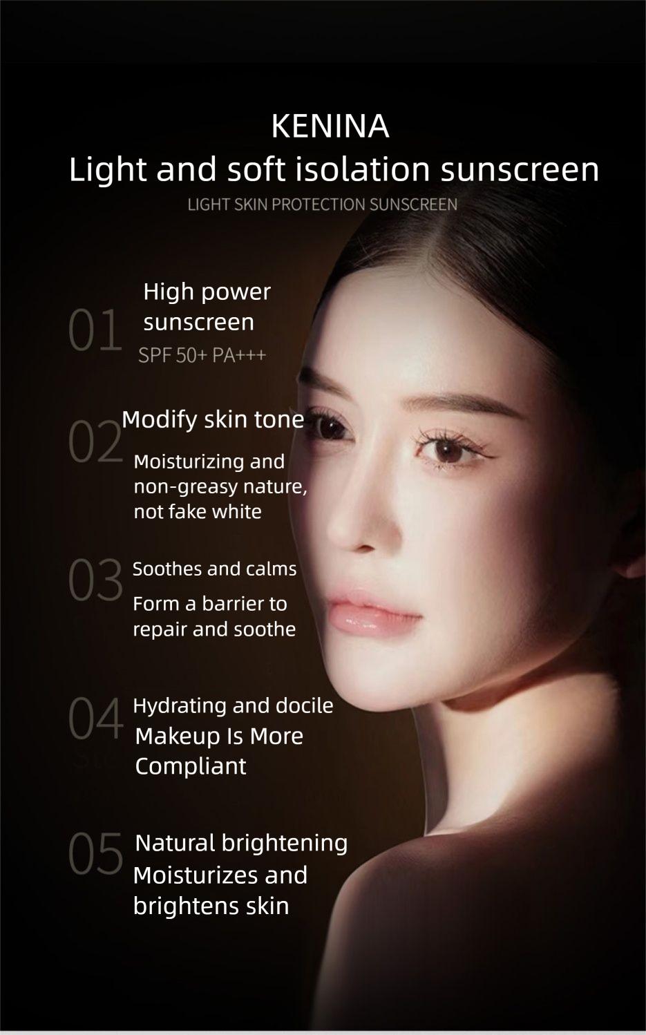 KENINA SPF50+ PA++++ Lightweight Soft Sunscreen Cream Waterproof & Sweatproof Easy Application Facial Protection Daily Skin Repair