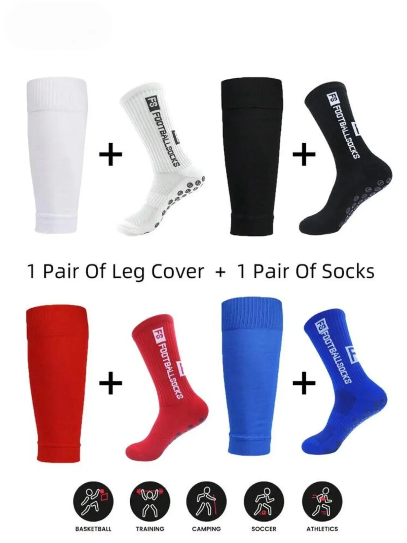2 Piece Soccer Equipment Men Women Sports Socks Soccer Grip Socks Calf Socks Football Socks Basketball Fitness Ringball Socks Mid-tube Socks Athletic Socks