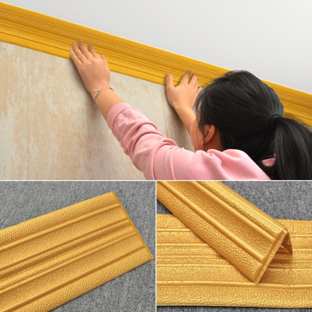 Extra Large Size 90.55in×5.51in Top Corner Foam Wall Edge Strip Sticker Foldable Self-adhesive Waterproof BaseboardCorner Waistline Sticker 2/4 Rolls