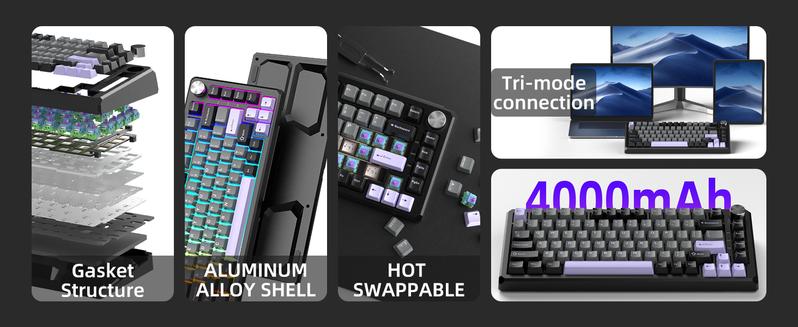 MageGee Captain75 Wireless Mechanical Keyboard, 75% Hot Swappable Creamy Gaming Keyboard with Knob, CNC Aluminium Case, 5-Layer Sound Dampening, RGB Backlit, BT/2.4G/USB-C for Win/Mac (Ice Sea Blue)