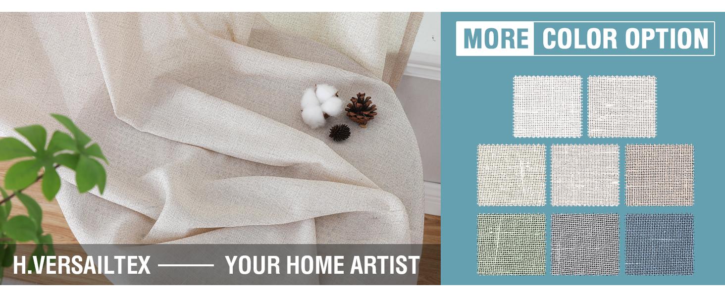 H.VERSAILTEX Decorative Linen Kitchen Curtains - linen Curtains Bedroom Window Treatments for Living Room / Rich Linen Curtain Panels and Drapes, Classic Nickel Grommet, Natural, 2 Panels