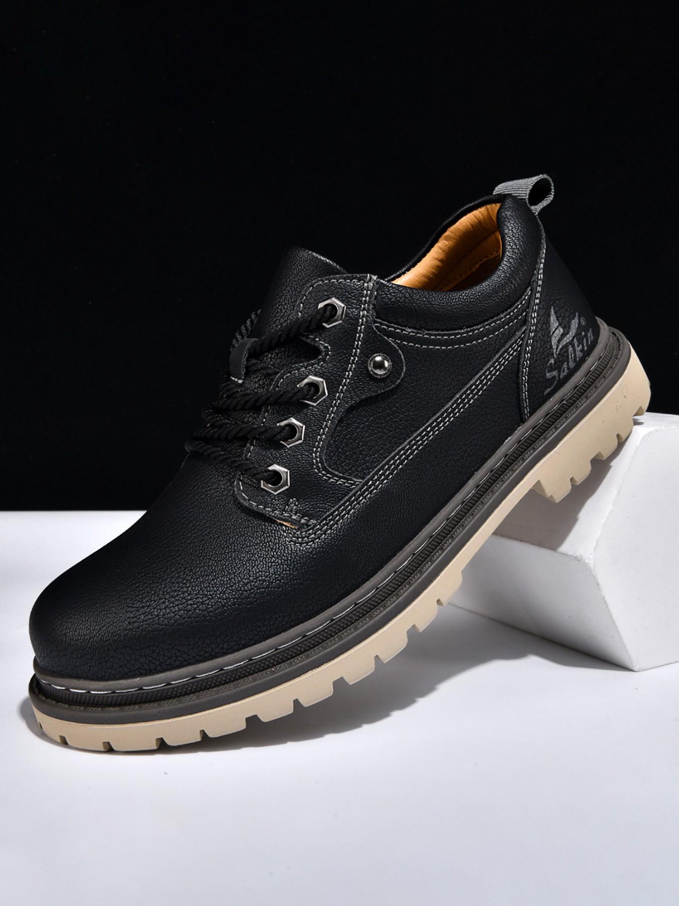 Men's Handmade Casual Boots, Fashionable Lace-Up Low-Top Boots, Suitable for All Seasons Outdoor Hiking and Daily Wear, Thick Sole Comfort