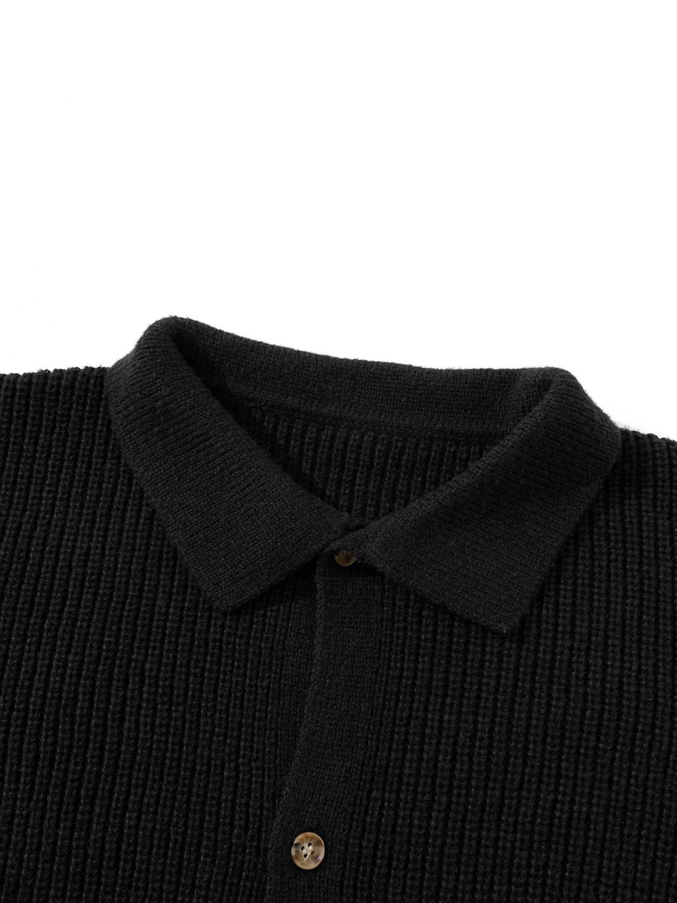 Autumn Winter Thick Knit Sweater Coat, Casual Unisex Cardigan, Lapel Long Sleeve Polo Shirt, Moderate Fabric, Fitted Style, Knitwear