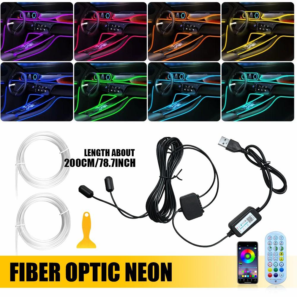 LED Neon Light Trim Glow Optic Fiber Strip Car Interior Ambient Lighting-Kit-APP