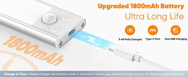 Under Cabinet Lighting 4 Pack Closet Light with Motion Sensor Indoor Dimming USB Rechargeable LED Stick on Lights for Bedroom Kitchen Stair 16inch 3 Color Temperatures Easy Install