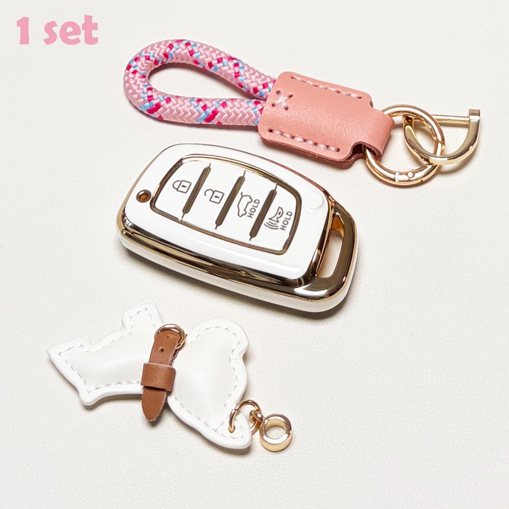 for Hyundai Car Key Cover, Soft Durable Tpu Material, Includes Keychain, Fits Hyundai 2018-2013 Sonata Tucson Elantra, 4 Buttons