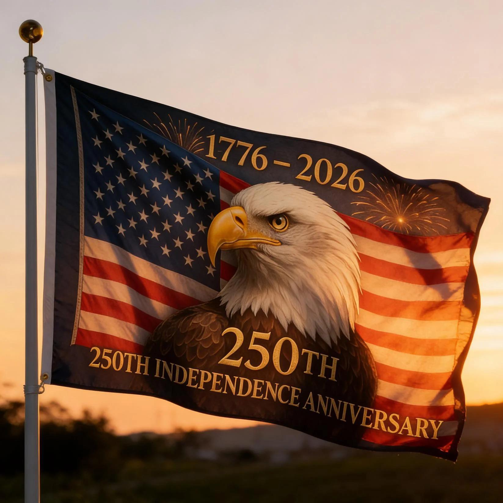 3x5ft Realistic Bald Eagle 250th Independence Anniversary Polyester Flag, American Flag Fireworks 1776‑2026 Banner, Heavy‑Duty Fade‑Proof Patriotic Flag for 250th US Independence & 4th of July Decor