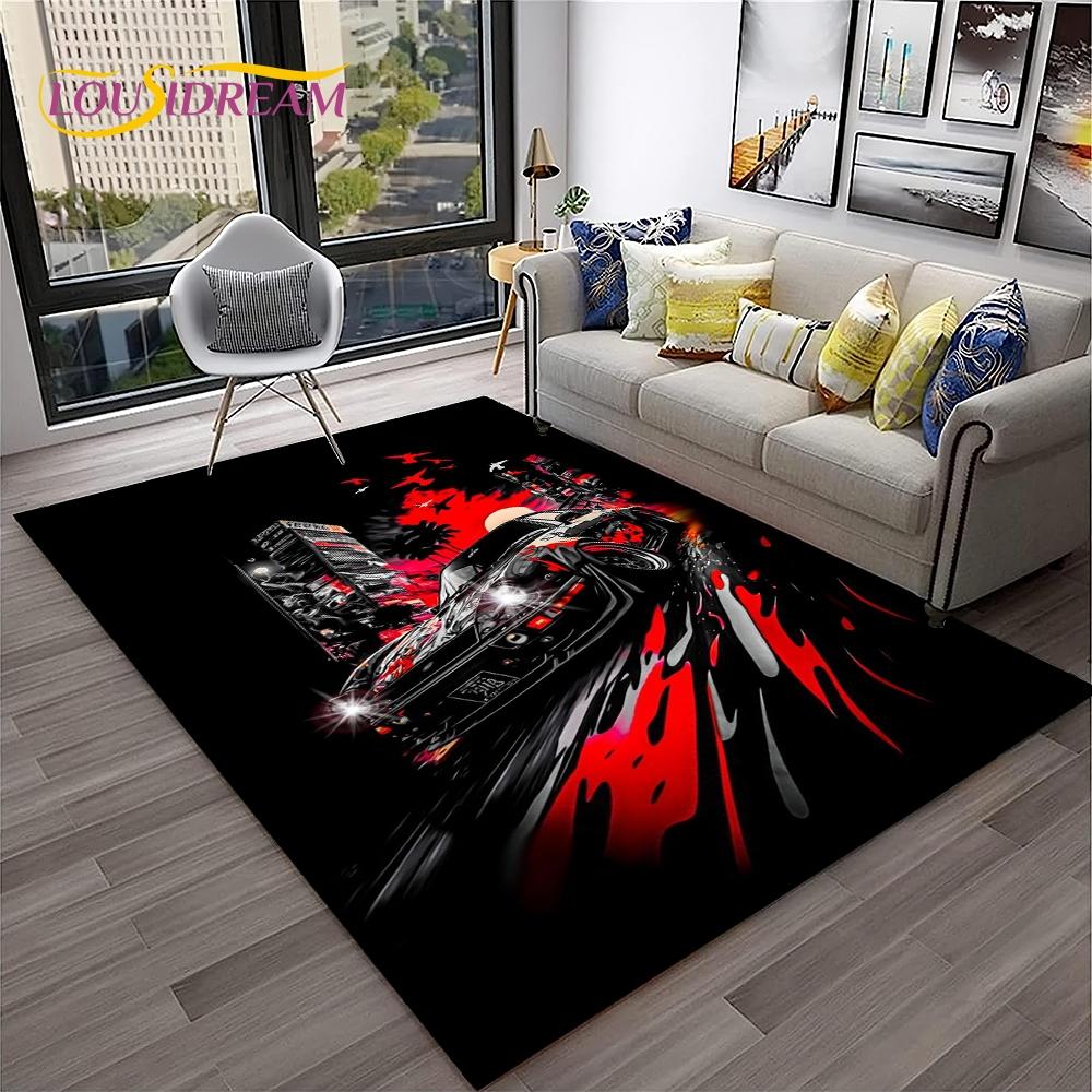 Blue Sports Car Flannel Area Rug - Cool Graffiti Style Supercar Print Soft Mat for Living Room & Garage, Non-Slip Car Enthusiast Home Decor#SportsCarRug #GraffitiSupercarMat #CarEnthusiastDecor #GarageCarpet #NonSlipFlannelRug