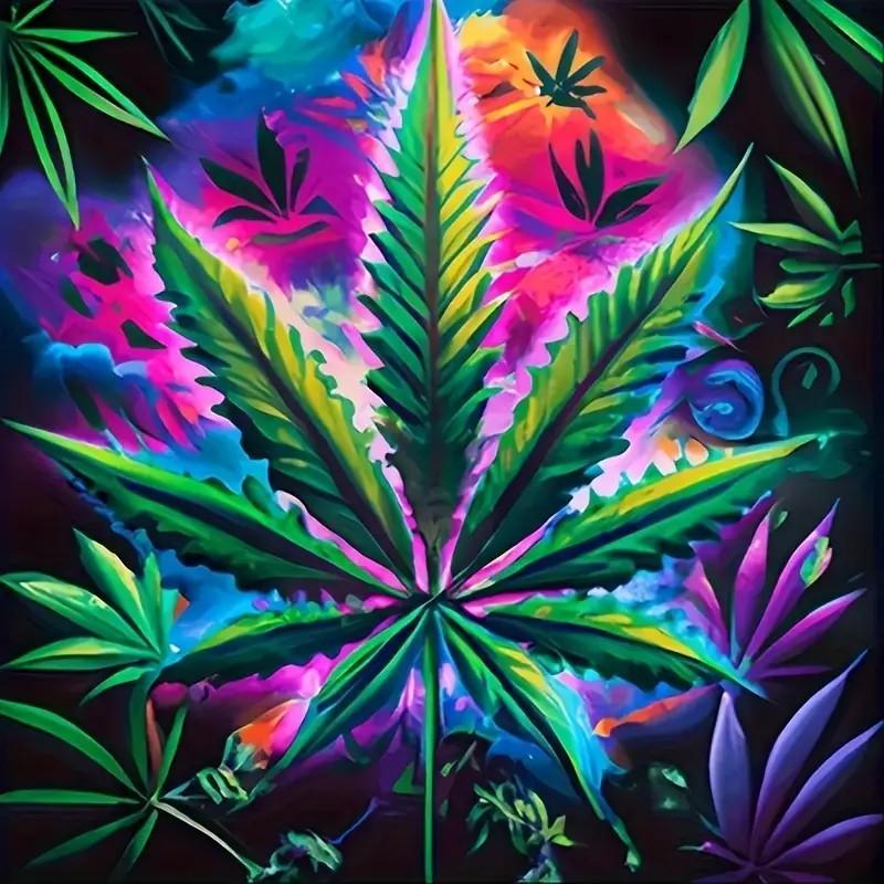 Marijuana Leaf Pattern DIY Diamond Arts Colorful Painting Kit without Frame, 5D Diamond Arts Colorful Painting Kit, Wall Art Decor for Home Living Room Bedroom