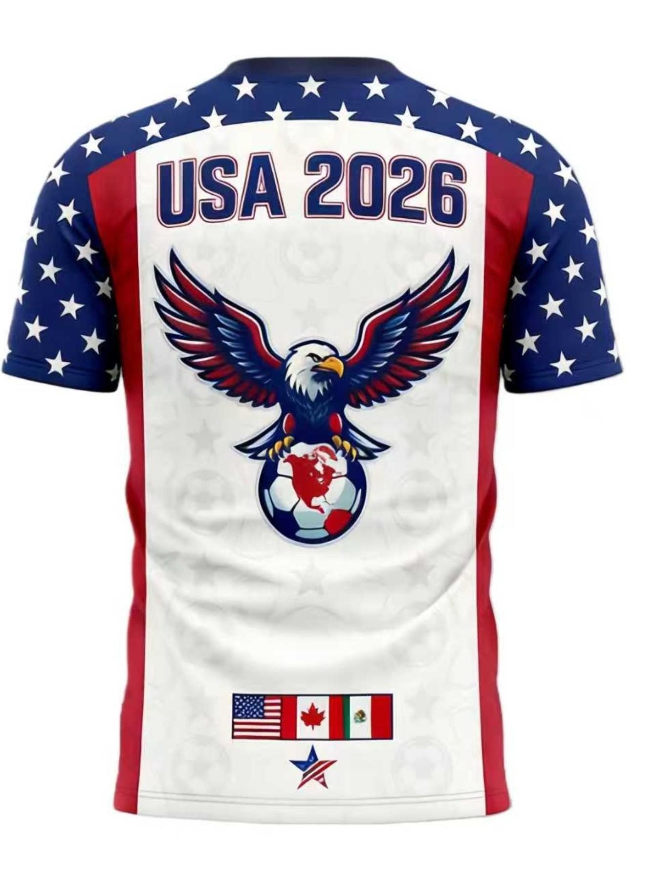 Men's 2026 Usa Soccer Jersey, Quick-Dry Breathable Football T-Shirt, Fan Support Wear for Daily Use and Outdoor Sports, Lightweight Jersey