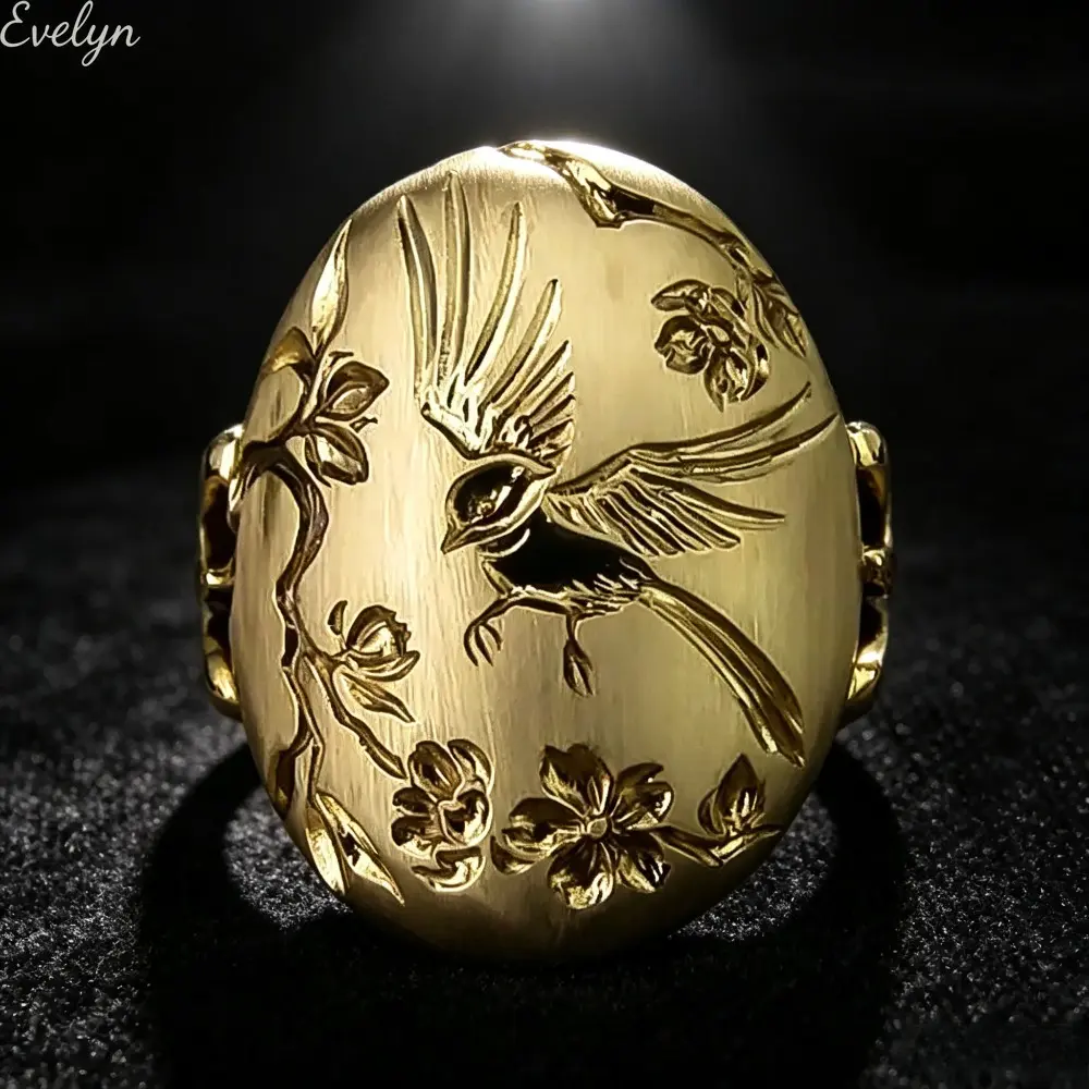 Chinese Style Engraved Ring With Swallow And Flower Pattern, Exquisite Vintage Signet Finger Jewelry For Women Daily Styling