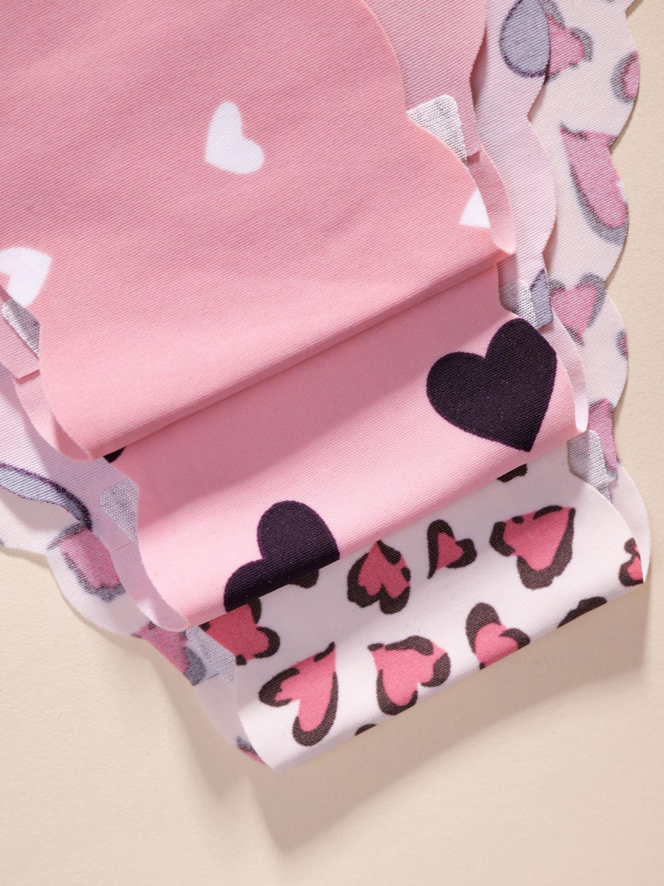 Women's Heart & Leopard Print Thong Panties, Comfortable Seamless Design, V-Shape Pull-Up Waistband, Wave Hem Cut, Casual Fitted Underwear, Breathable Fit Panties