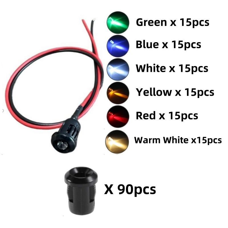 30 Sets/90 Sets 3mm LED Pre-Wired 20cm Dc 3v-12V, Ultra-Bright Mini LED, Plastic Mount, DIY Research Industrial Use