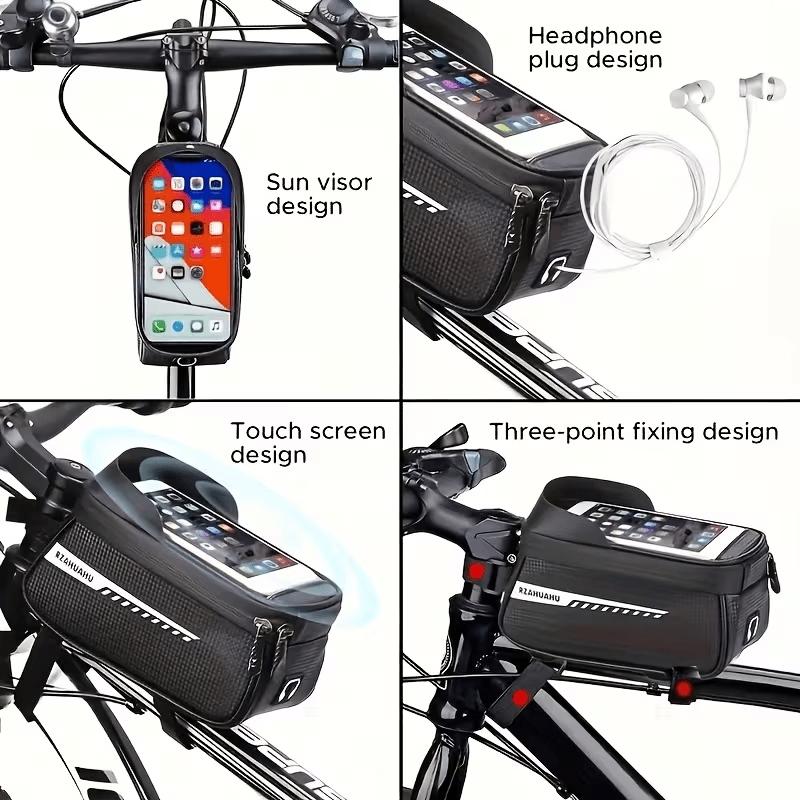 Mountain Bike Phone Holder, Waterproof PU Leather Bicycle Bag, Large Capacity Cycling Accessory, Touchscreen Compatible, Front Rack Mount, Bike Accessories
