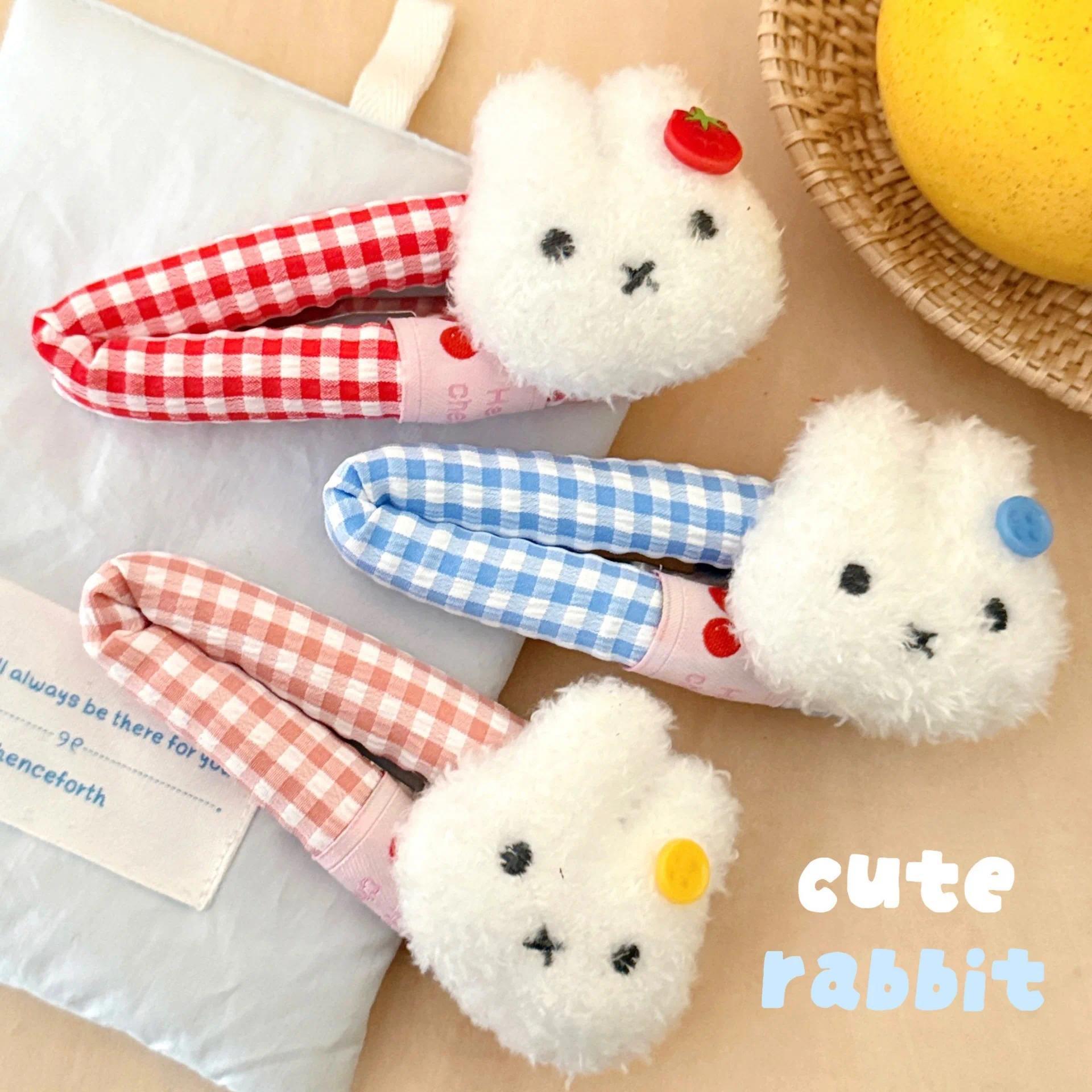 1/3 Pcs Cute Cartoon Plush Miffy Rabbit Checkered Hair Clip Sweet Fringe Side Bending Bending Clip Miffy Brand Hair Clip
