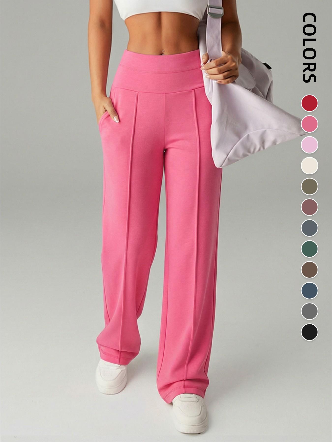 New Women's Yoga Wide Leg Pants, High Waist Stretchy Flowing Breathable Loose Fit Sport Long Pants, All Seasons Versatile