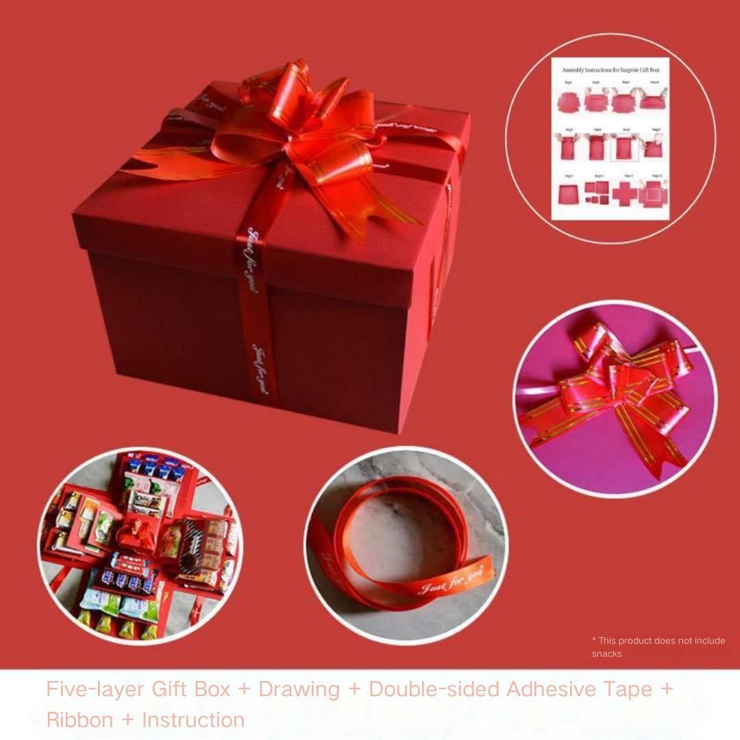 DIY Surprise Explosion Five-Layer Gift Box, Contains Cash, Heart, Snacks, Perfect for Weddings, Birthdays, Valentine's Day, Color Options Available