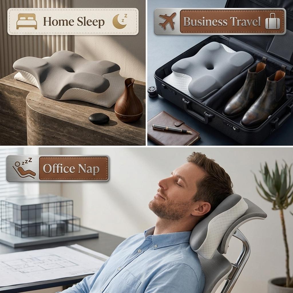 Ergonomic Bed Pillow with Cool Touch Cover, Contour Memory Foam Neck Support, Odor-Free Core, Ideal for Side, Back, Stomach Sleep, Contoured Memory Foam