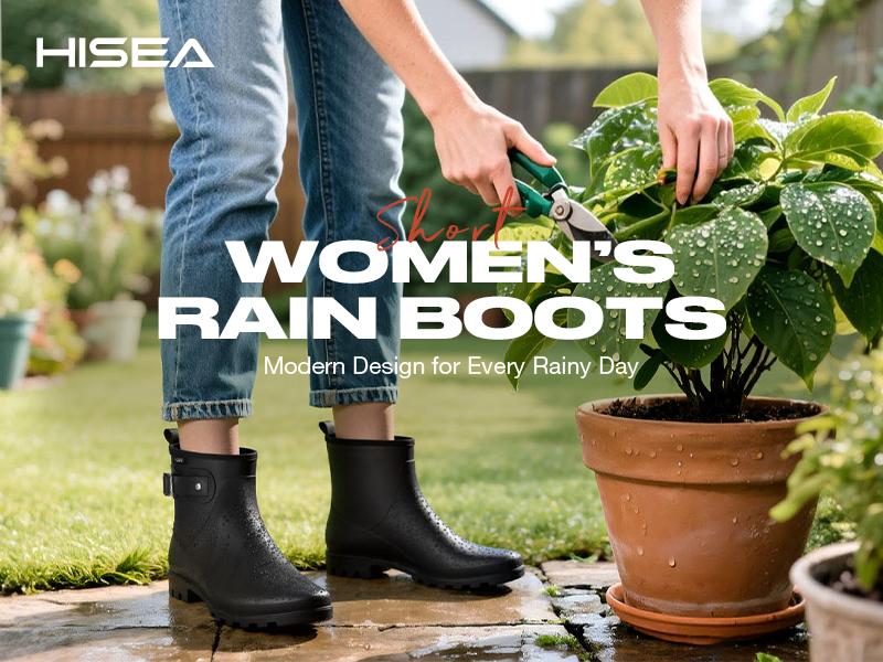 HISEA Women's Waterproof Ankle Rain Boots - Fashion Anti-Slip Garden Shoes with Comfort Insole