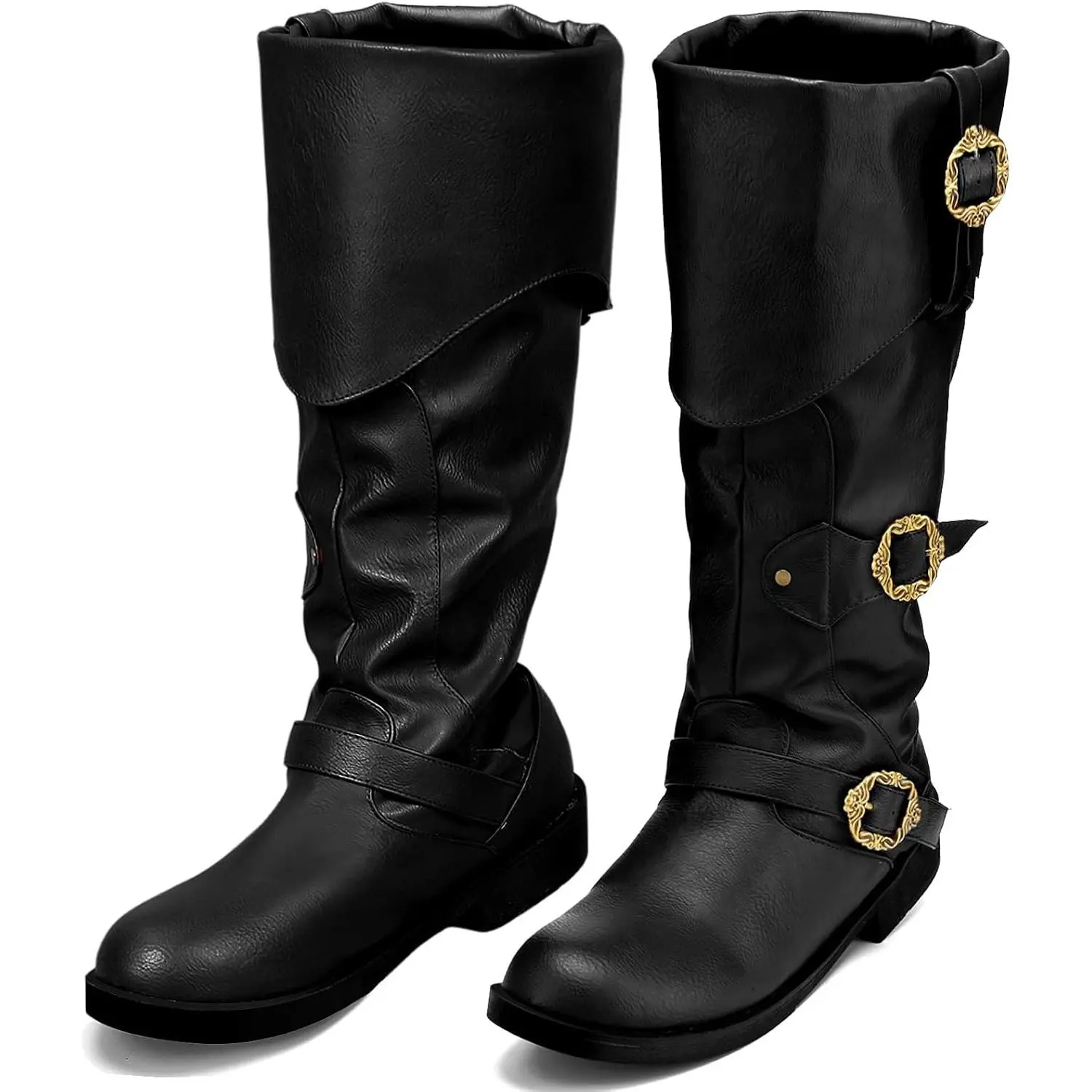 Halloween Pirate Costume Boots for Men Medieval Renaissance Steampunk Cosplay Gothic Adult Button Leather Shoes(Gift)