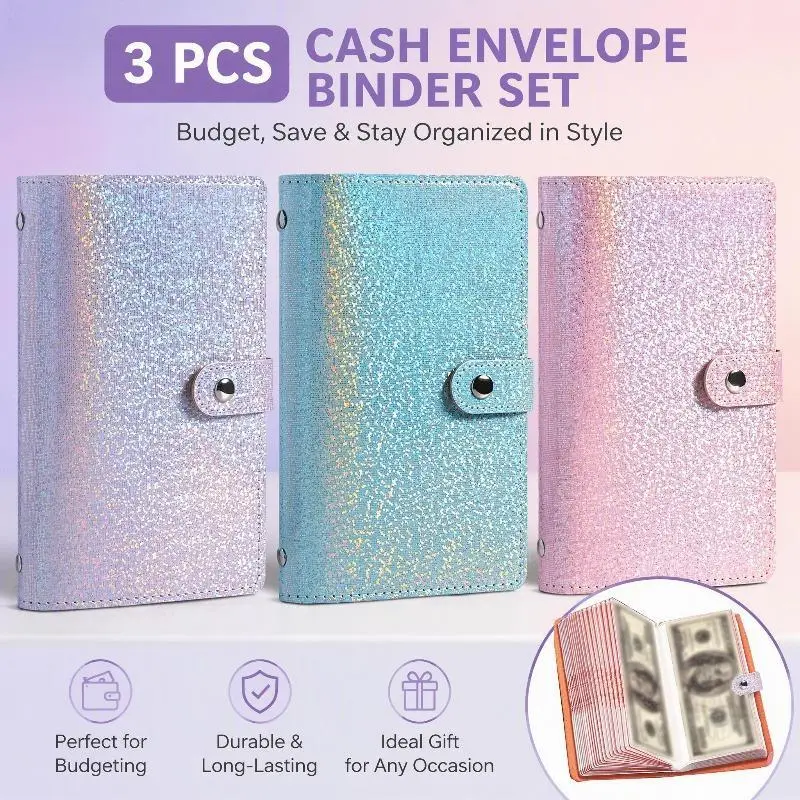 3 Pcs Colorful A6 Storage Binder Set, Premium Material Budget Organizer with 50 Inner Pages, Holds 100 Bills for Cash, Photos, Stamps & Bank Card Collection