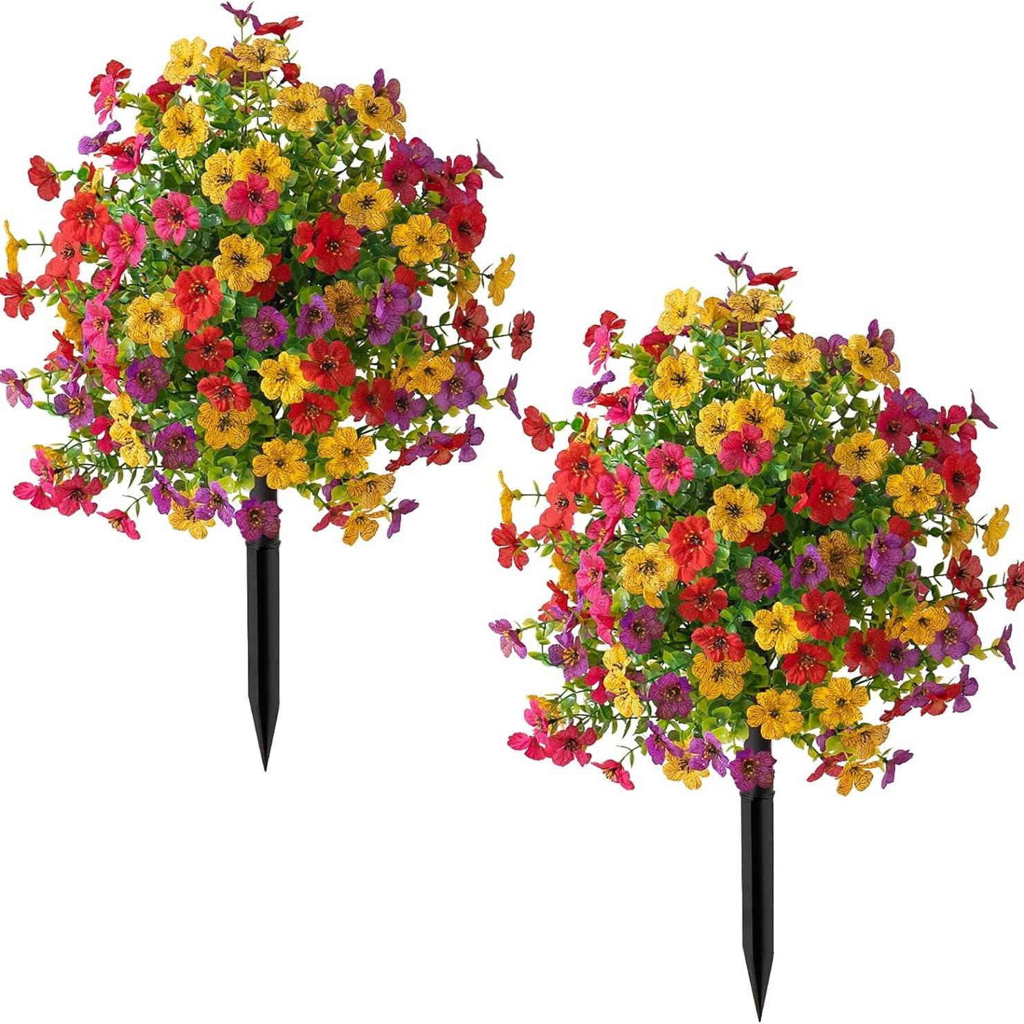 21 Inch Artificial Flower Stake Outdoor Decor - Multi-Color Garden Stakes for Yard & Lawn, No Fade Heavy Duty Plastic, All Season Decoration (Mixed Color)